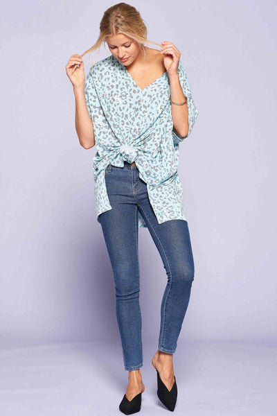 Leopard And Letter Printed Knit Top - Deals Kiosk