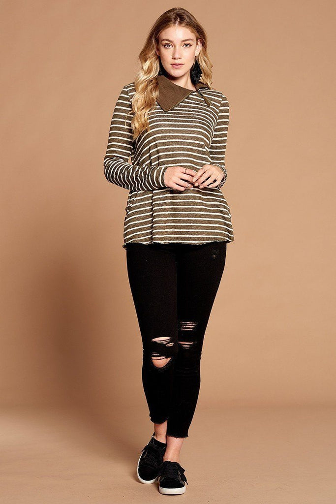 Striped Loose-fit Knit Sweater - Deals Kiosk