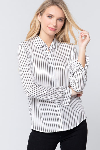 3/4 Roll Up Slv Stripe Print Shirt - Deals Kiosk