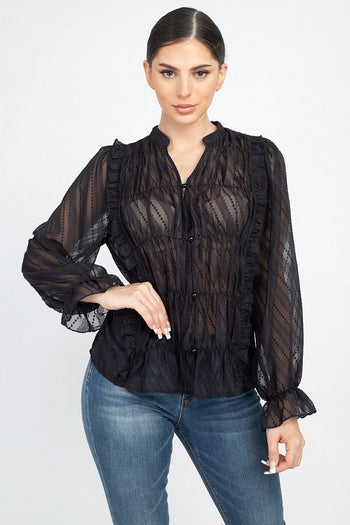 Semi Sheer Ruffle Blouse - Deals Kiosk