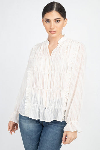 Semi Sheer Ruffle Blouse - Deals Kiosk