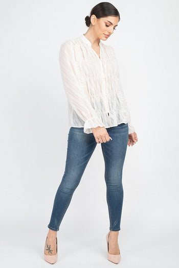 Semi Sheer Ruffle Blouse - Deals Kiosk