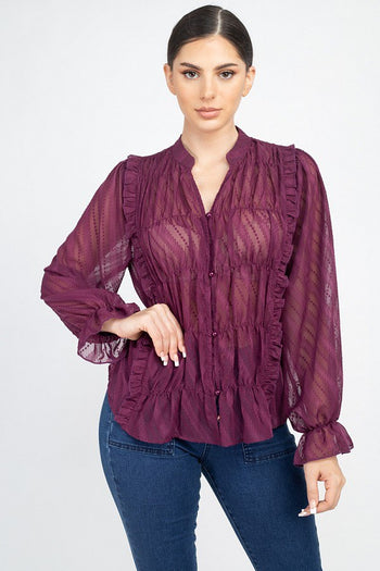 Semi Sheer Ruffle Blouse - Deals Kiosk