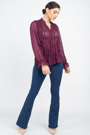 Semi Sheer Ruffle Blouse - Deals Kiosk