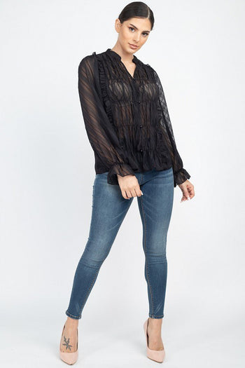 Semi Sheer Ruffle Blouse - Deals Kiosk