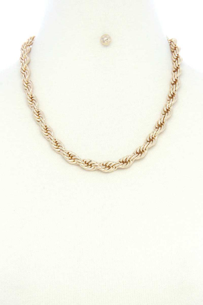 Twist Chain Simple Short Metal Necklace Earring Set - Deals Kiosk
