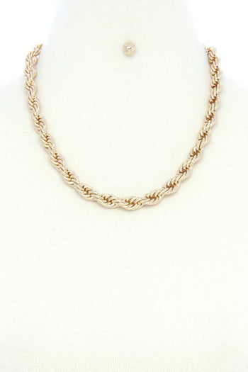 Twist Chain Simple Short Metal Necklace Earring Set - Deals Kiosk