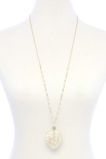 Tropical Leaf Pendant Beaded Long Necklace - Deals Kiosk