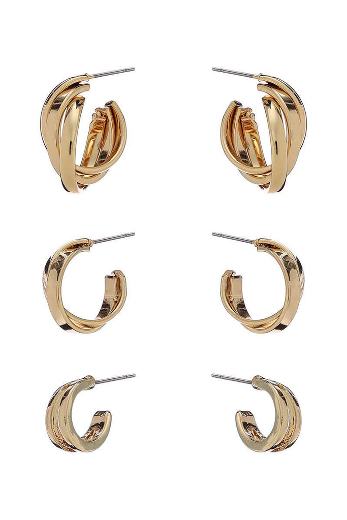 Basic Metal Mini Hoop 3 Pair Earring Set - Deals Kiosk