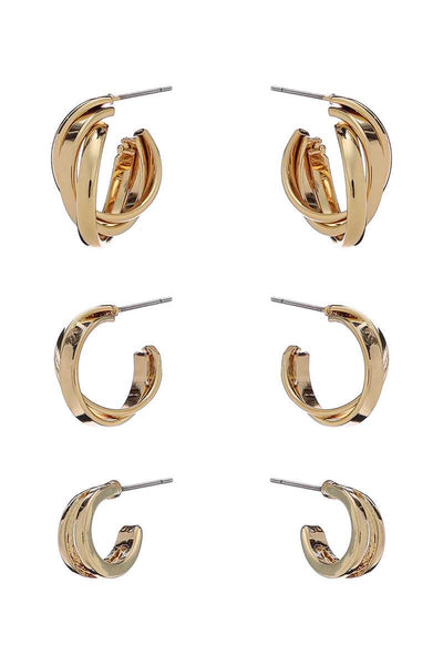 Basic Metal Mini Hoop 3 Pair Earring Set - Deals Kiosk