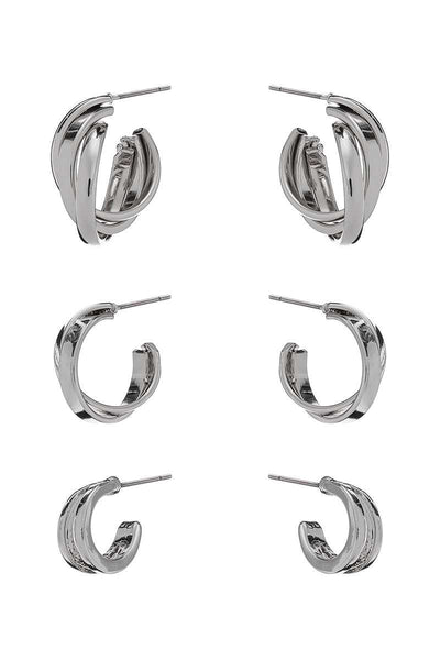 Basic Metal Mini Hoop 3 Pair Earring Set - Deals Kiosk