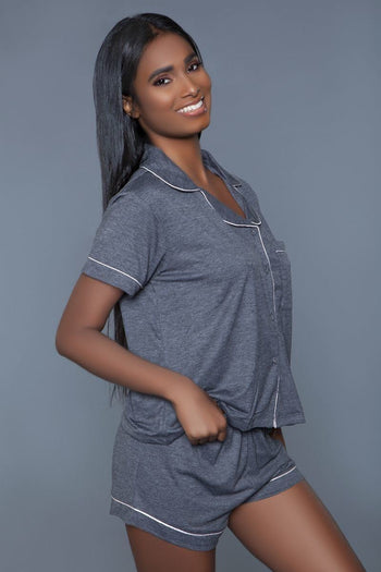 Soft Jersey Pajama Set With Buttoned Short Sleeves Top And Stretch Waist Bottoms - Deals Kiosk