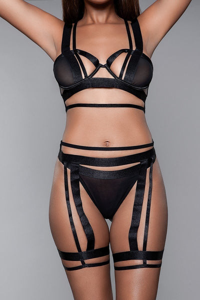 Mesh Bralette With Edgy Cut-outs  Matching Thigh Harness 2 Pc Set - Deals Kiosk