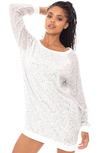 Sequin Wide Neck Boxy Mini Dress - Deals Kiosk