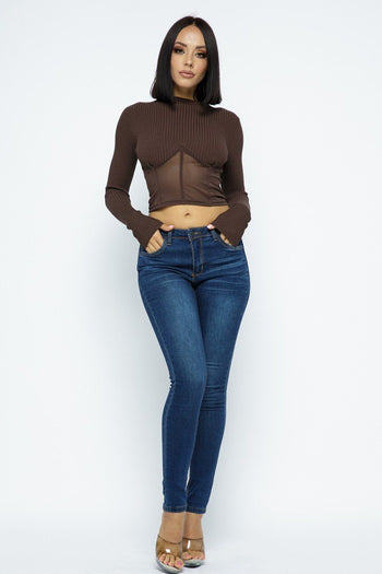 Knit Crop Top With Bottom Mesh - Deals Kiosk