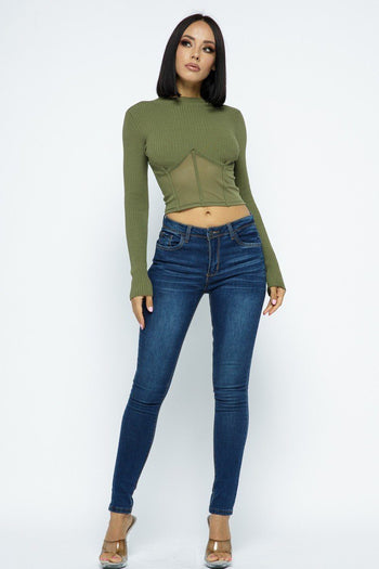 Knit Crop Top With Bottom Mesh - Deals Kiosk