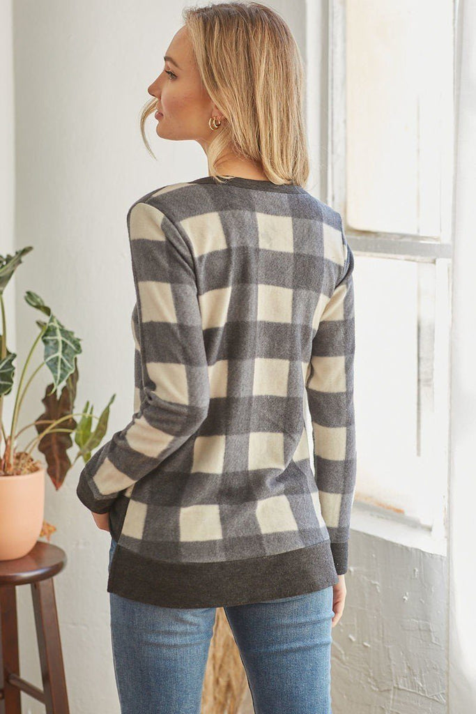 Plaid V Neck Long-sleeved Top - Deals Kiosk