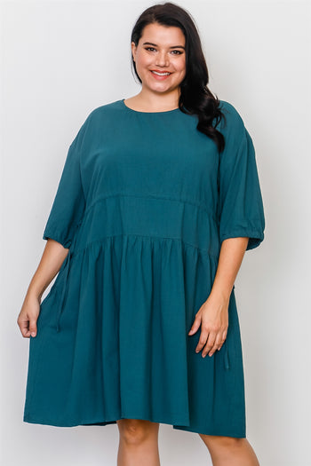 Plus Size Black Tie Sleeve Loose Midi Dress - Deals Kiosk