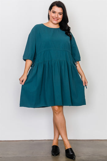 Plus Size Black Tie Sleeve Loose Midi Dress - Deals Kiosk