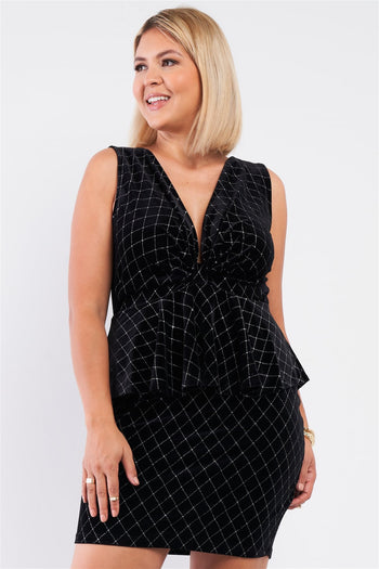 Quilted Glitter Print Sleeveless Bow Gathered Plunging V-neck Flare Hem Fitted Mini Dress - Deals Kiosk