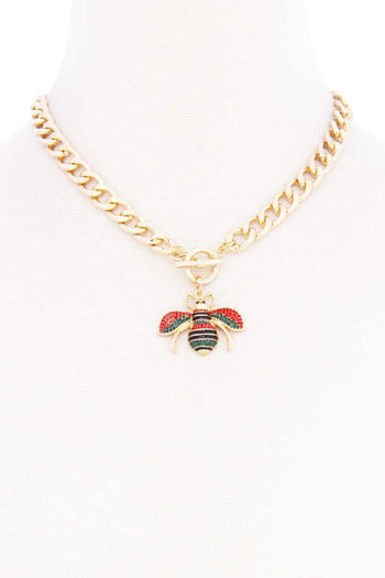 Rhinestone Bee Pendant Toggle Clasp Necklace - Deals Kiosk
