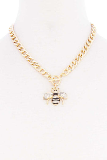 Rhinestone Bee Pendant Toggle Clasp Necklace - Deals Kiosk