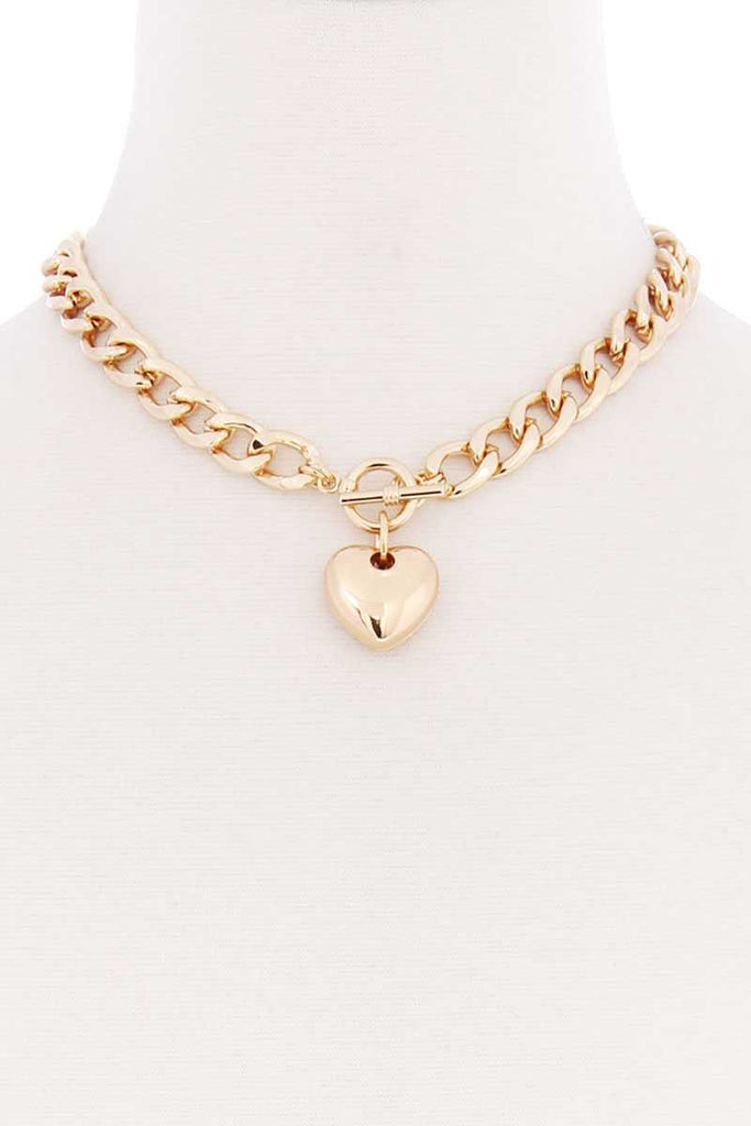 Basic Chunky Chain With Heart Pendant Necklace - Deals Kiosk