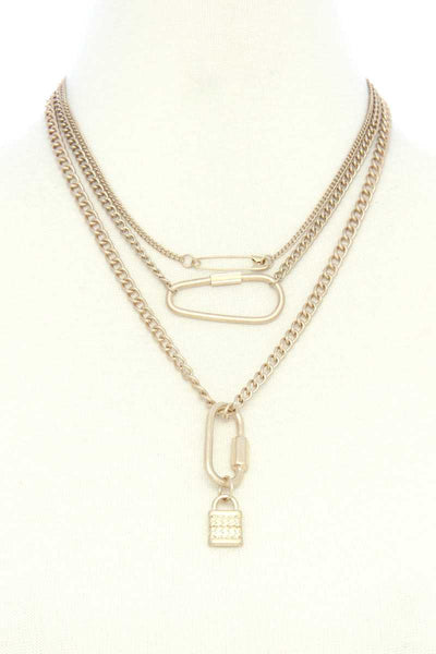 Lock Charm Metal Layered Necklace - Deals Kiosk