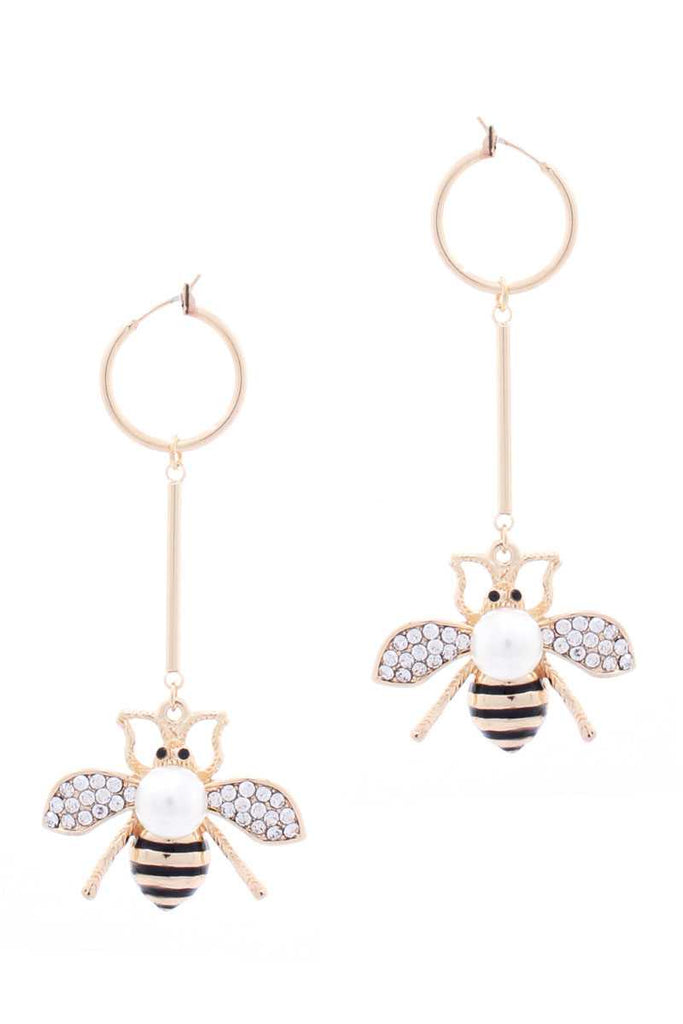 Mini Hoop Queen Bee Dangle Metal Bar Earring - Deals Kiosk