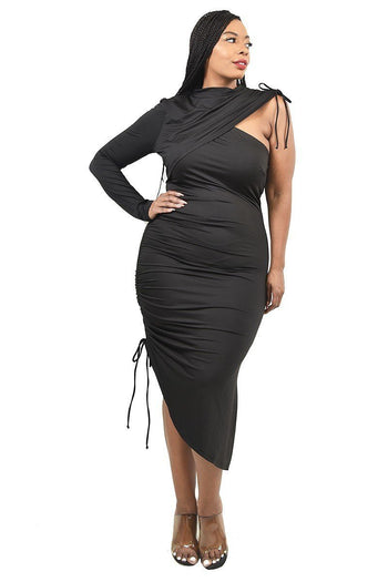 Plus One Sleeve Asymmetric Dress - Deals Kiosk