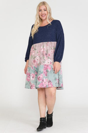 Floral Contrast Shirring Babydoll Dress - Deals Kiosk