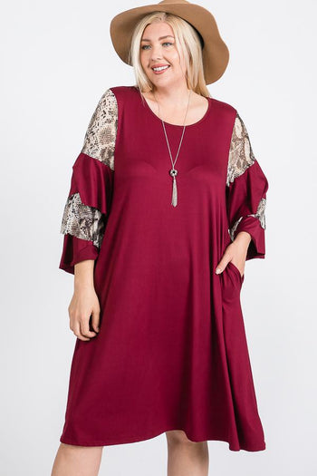 Mixed Ruffle Sleeve With Hidden Pocket A Line Dress - Deals Kiosk