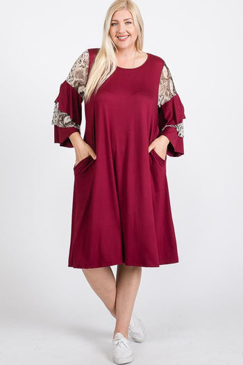 Mixed Ruffle Sleeve With Hidden Pocket A Line Dress - Deals Kiosk
