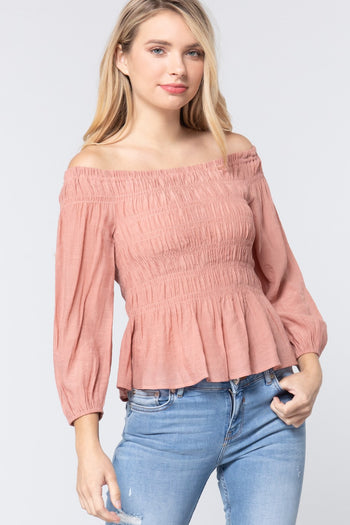 Off Shoulder Smocked Woven Top - Deals Kiosk