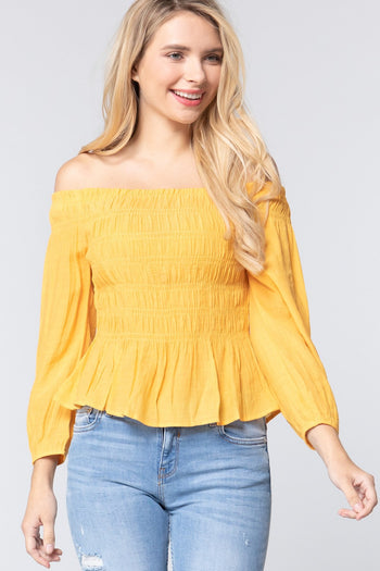 Off Shoulder Smocked Woven Top - Deals Kiosk