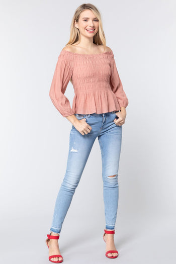 Off Shoulder Smocked Woven Top - Deals Kiosk