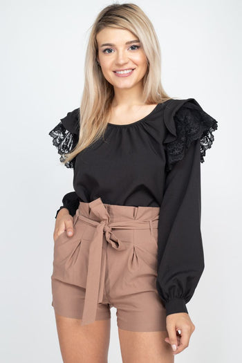Balloon Sleeve Lace Ruffle Top - Deals Kiosk
