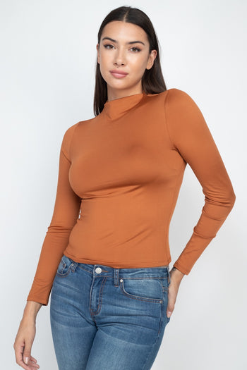 Mock Neck Basic Long Sleeve Top - Deals Kiosk