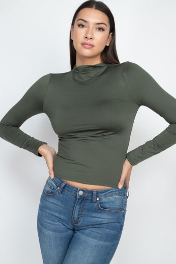 Mock Neck Basic Long Sleeve Top - Deals Kiosk