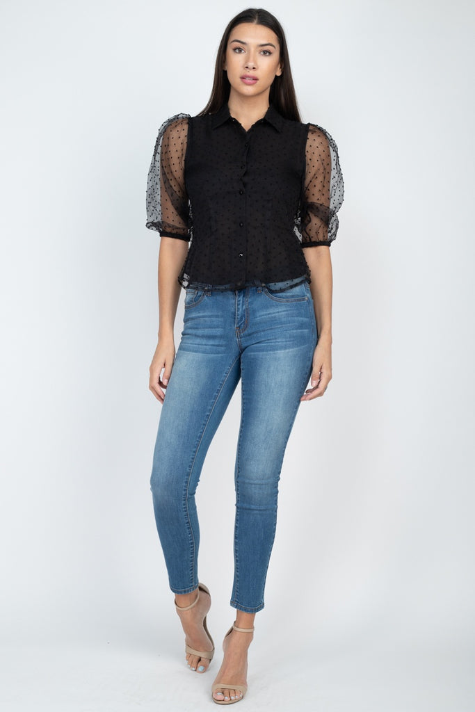 Contrast Dot Print Top - Deals Kiosk