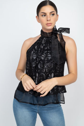 Sleeveless Neck Tie Keyhole Top - Deals Kiosk