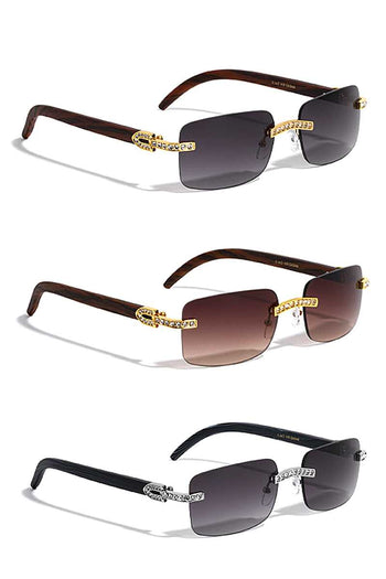 Trendy Metal Rhinestone Rimless Square Sunglasses - Deals Kiosk
