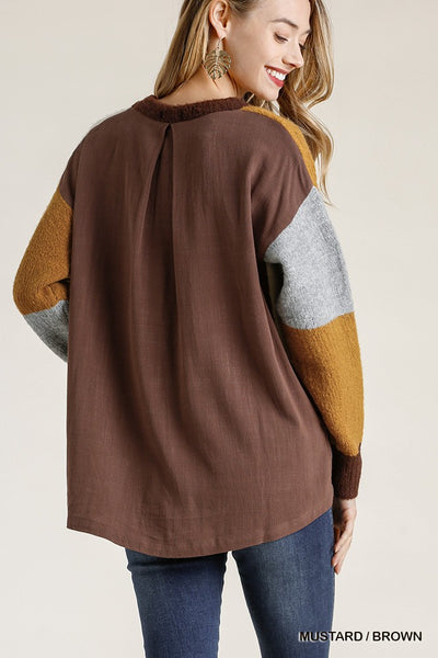 Colorblock Contrasted Cotton Fabric On Back Top With Side Slits And High Low Hem - Deals Kiosk