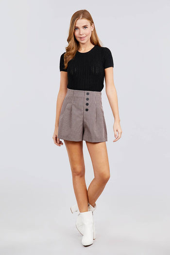 Short Slv Crew Neck Pointelle Sweater Top - Deals Kiosk