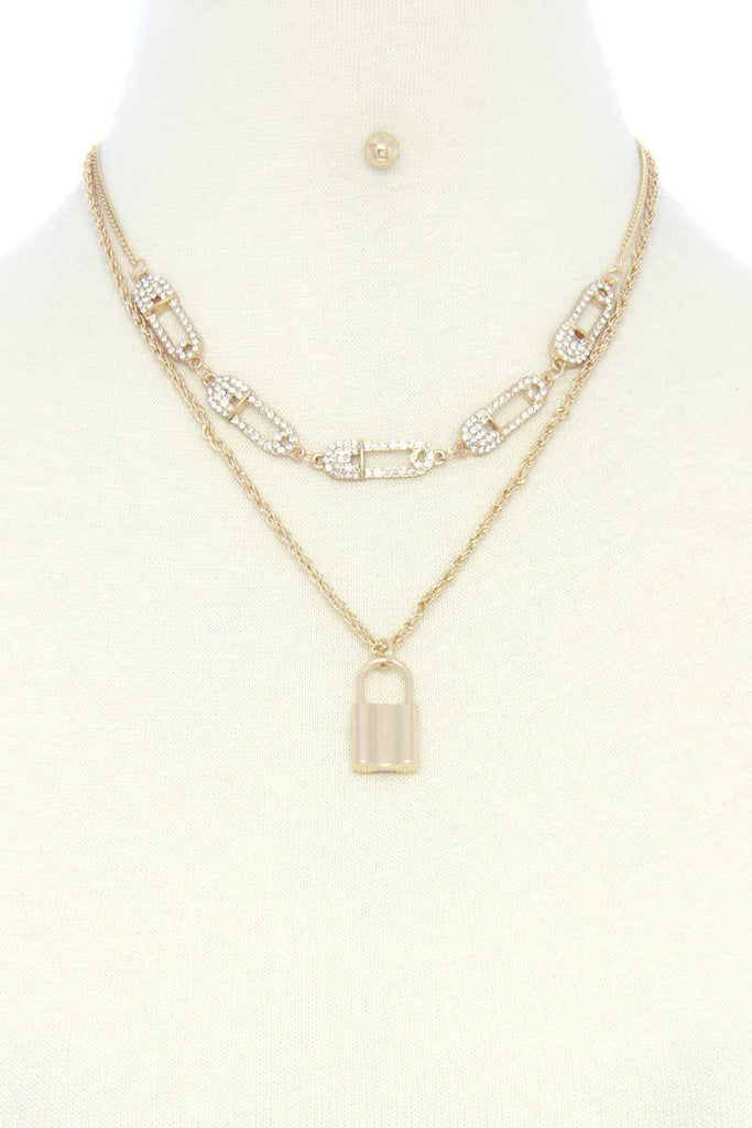 Saftey Pin Charm Link Layered Necklace - Deals Kiosk