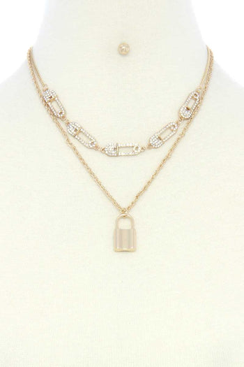 Saftey Pin Charm Link Layered Necklace - Deals Kiosk
