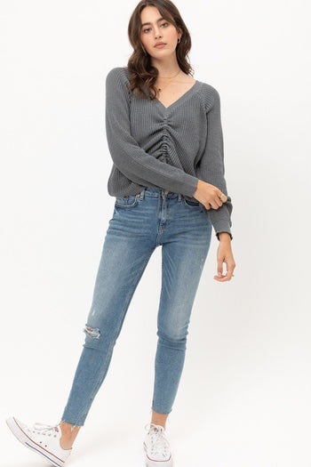 Long Sleeves, Tied Up, Ruched Detail - Deals Kiosk