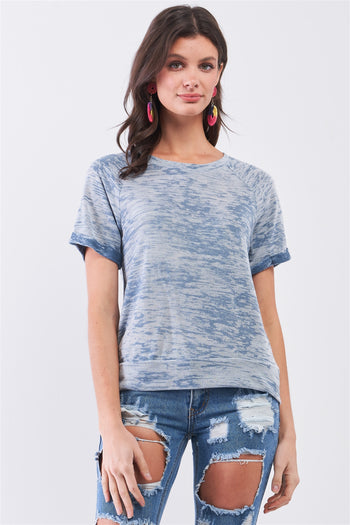 Short Folded Sleeve Round Neck Relaxed Fit T-shirt Top - Deals Kiosk