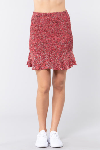 Smocked Ruffle Print Mini Skirt - Deals Kiosk