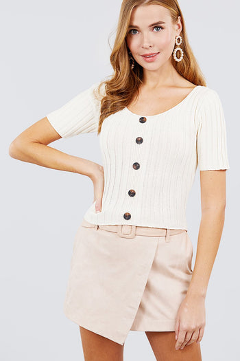 Short Slv Rib Sweater Top - Deals Kiosk